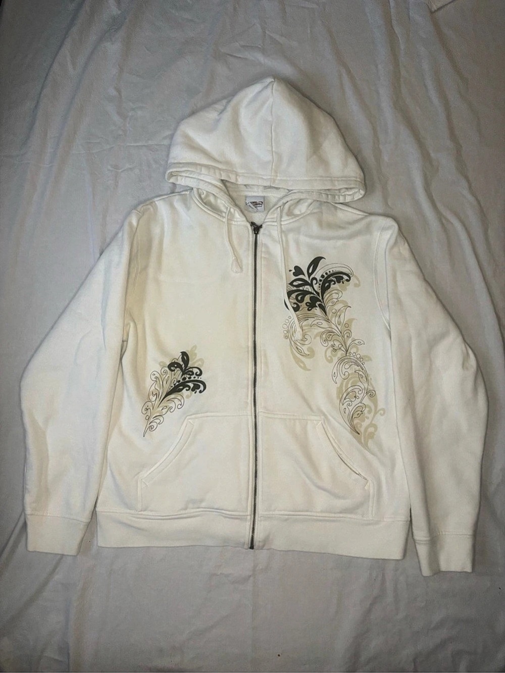 Crazy World Graphic Zip Hoodie in White Size XL